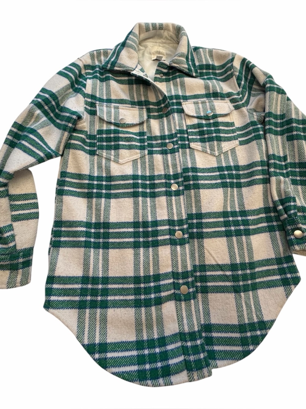 Joie Thick Flannel White Green Plaid Shirt Jacket Lumberjack-Size Small